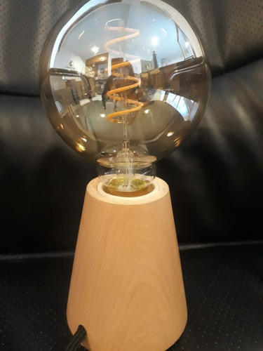 Imagen 4 de 6 de Base Madera Portalamparas Mesa De Luz Volcán