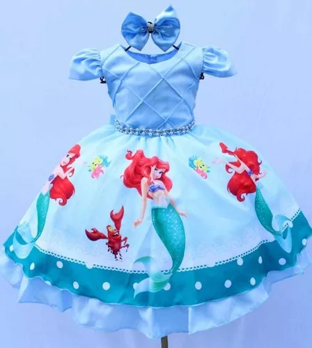 Vestido De Festa Luxo Infantil Ariel Pequena Sereia C/Tiara (1