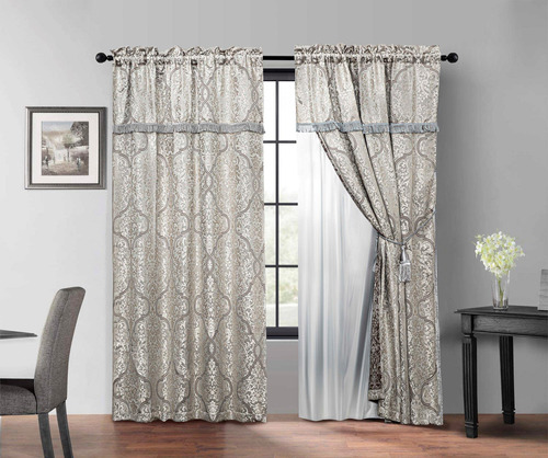 4 Cortina Para Ventana Diseño Medallon Floral Jacquard