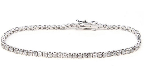 Pulseira Riviera Ouro 18k Diamantes 3 Pontos Brilhantes 18cm