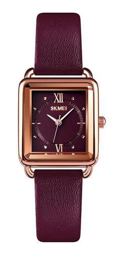 Reloj Mujer Skmei L702 Cuarzo 24mm Pulso Morado En Cuero