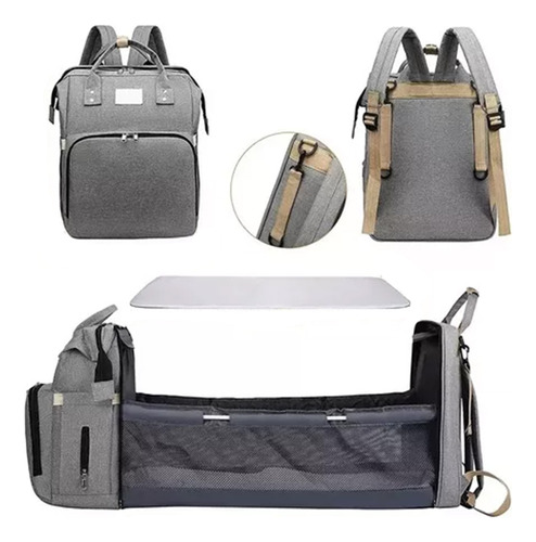 Mochila Maternal Con Cuna Cambiador Y Conexión Usb Color Gris