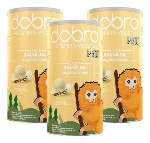 3x Proteína Vegana Prot Dobro Baunilha 450g