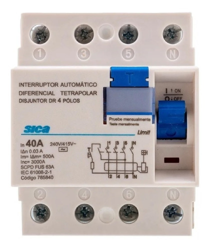 Disyuntor Diferencial Sica Tetrapolar 4x40a 30ma