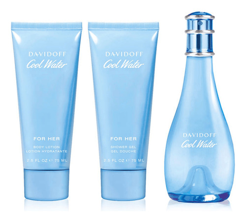Davidoff Cool Water For Her Edt 100 Ml + Shower Gel + Body L