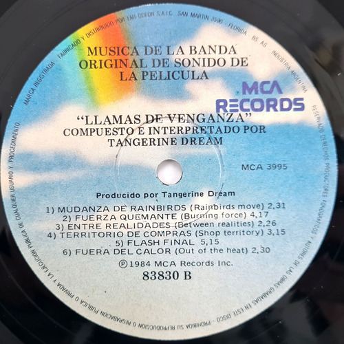 Tangerine Dream - Llamas De Venganza (1984) Argentina Vinilo (Usado)
