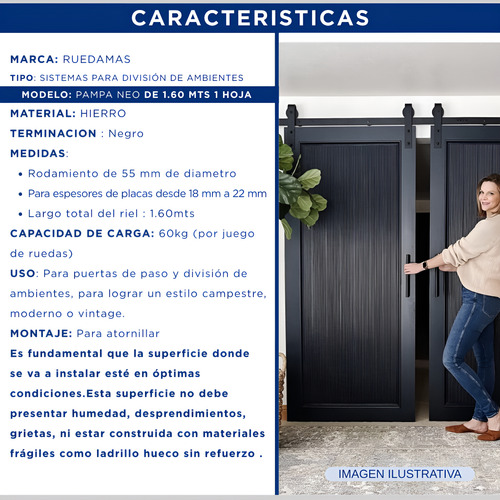 Kit Sistema Puerta Corrediza Granero Establo Riel 1.60 Mts