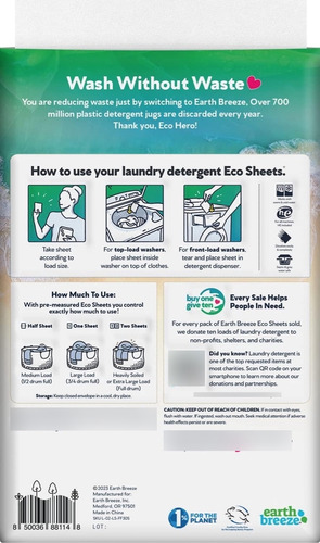 Earth Breeze 30 Hojas De Detergente Ecológico