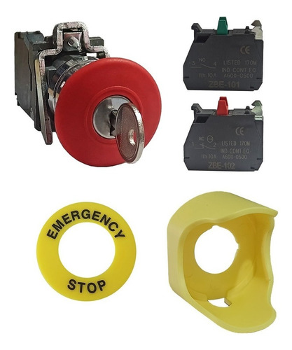 Boton Paro Emergencia C/ Llave Na Nc Protector C Y Anillo C