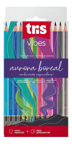 Lapis De Cor Vibes Aurora Boreal 12 Cores + 1 Lápis 6b Tris