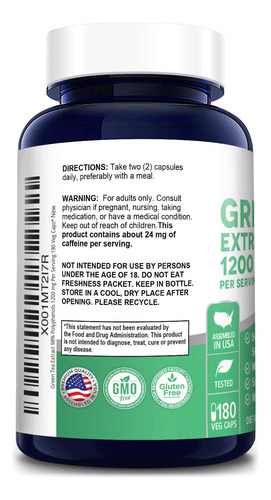 Suplemento De Extrato De Chá Verde Nusapure 24000mg 180 Cáps