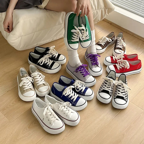 Zapatillas Casuales Transpirables De Lona Para Mujer Con Par