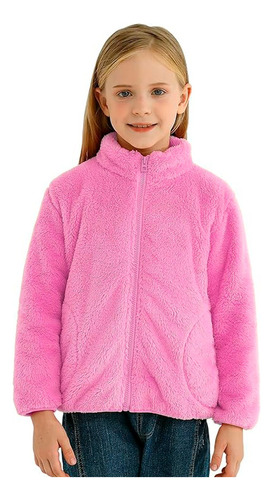 Jaqueta Menina Urso Inverno Plush Inverno Sem Gola Fucsia