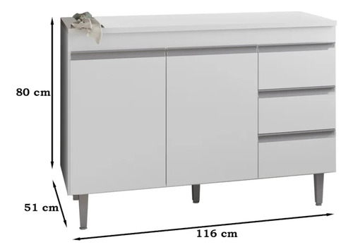 Balcao Para Pia 116 Cm 2 Portas Andreia Branco Reajl