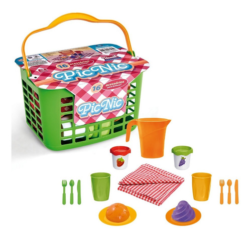 Brinquedo Mini Cesta Piquenique Infantil Copos Talheres Doce