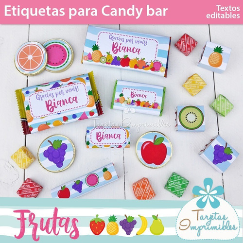 Kit Imprimible Candy Bar Cumpleaños Frutas Tuti Fruti Piña