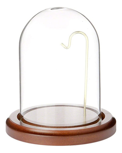 Adorno Cristal Pantalla Cúpula Cloche Base De Nogal Mdf