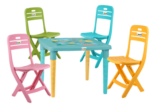 Mesa Infantil Sillas Para Niños Comedor Plastico 4 Sillas Yesh Market Mesa Color Azul Modelo 8745
