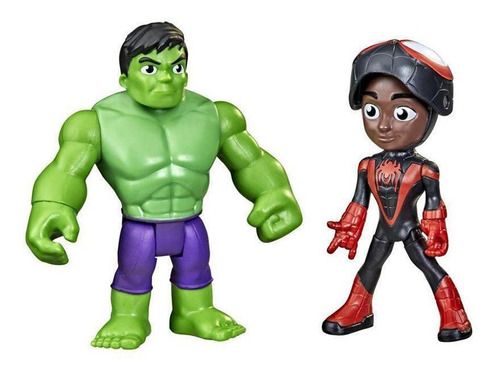 Figura Marvel Spidey Set Doble Héroe Miles Morales Y Hulk