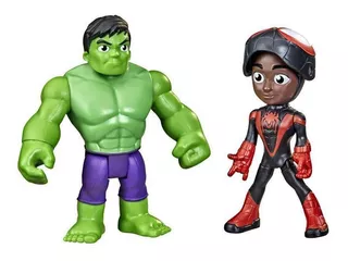 Figura Marvel Spidey Set Doble Héroe Miles Morales Y Hulk