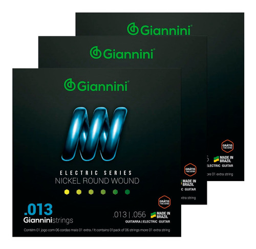 Kit 3 Encordoamento Giannini Guitarra Niquel 013 Geegst13