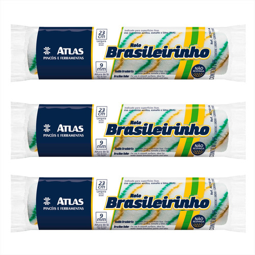 Rolo De Pintura Atlas 23cm Brasileirinho - Kit 3 Unidades