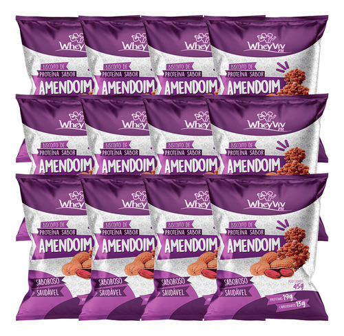 Kit 12 Biscoitos Fit Amendoim Com Whey Protein Wheyviv 45g