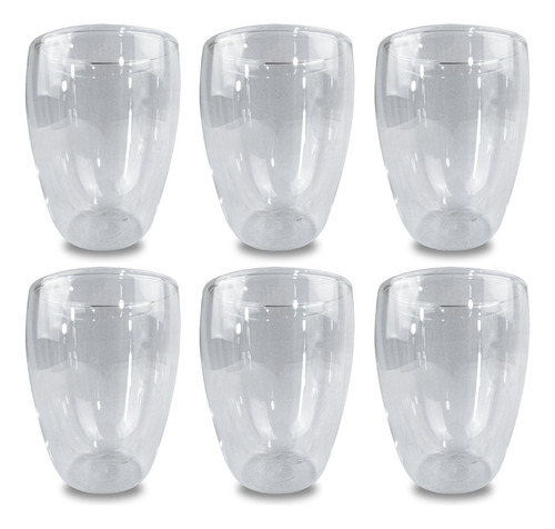 Juego 6 Vasos Vidrio Pared Doble Fondo Curvo 300ml