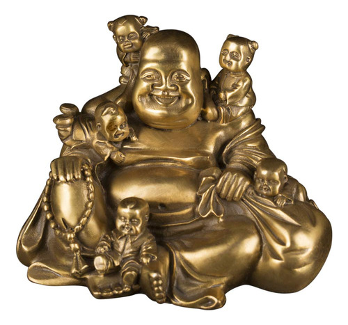 Estatua Laton Chino Fengshui Riendo Buda Sentado 5 Niño
