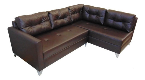 Sofá en l Sofa Market Emerson de 5 cuerpos color café de cuero ecológico y patas color plateado de metal derecho