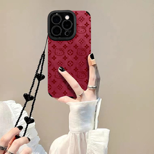Funda De Teléfono Para iPhone Pattern Kt Cat Chain 16 Pro 15 Faux Le