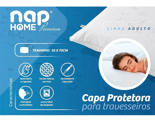Imagem 2 de 10 de Capa Protetora De Travesseiro Impermeável Antiácaros - Nap