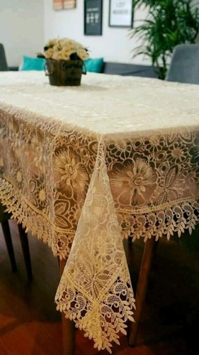 Mantel Lino Sermat Mesa Ovalada Con Encaje 8sillas 250x150cm