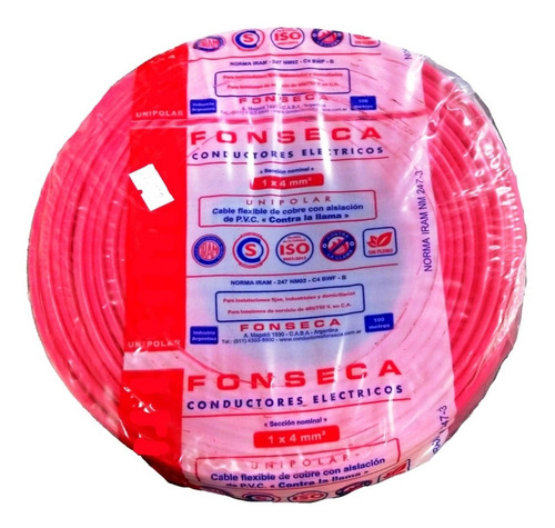 Cable Unipolar 6mm Rojo X 100 M Normalizado Fonseca