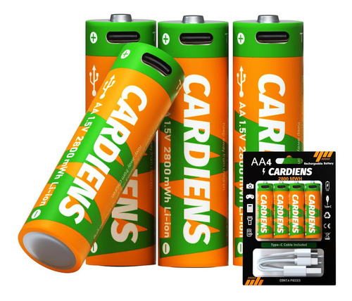 Cardiens Baterías Aa Recargables Por Usb, Baterías Aa De De