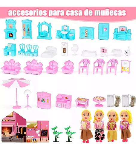 Casa De Muñecas Grande Con Muebles, 1 Dormitorio Y 4 Dormito