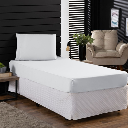 Jogo Roupa Cama Lençol Solteiro 400 Fios 2 Peças Barra Hotel Cor Branco Desenho Do Tecido Liso