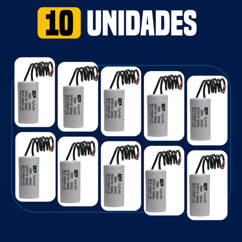 Kit 10 Capacitores Permanentes 12uf 250v 2 Fios Cbb60 Motor.