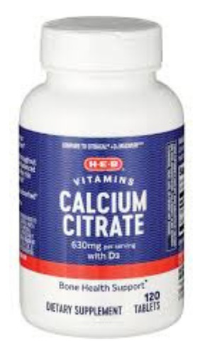 Heb Vitamins Citrato De Calcio De 630 Mg + D3 Con 120 Pzas Sin Sabor