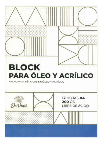 Block Papel Da Vinci Para Óleo Y Acrílico 12 Hojas 200 Gr