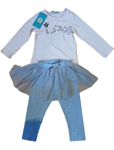 Blusa Y Leggins Con Falda De Tul Look Casual Para Niña 