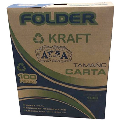 Folder Apsa L16-p Tamaño Carta 1/2 Ceja Kraft Con 100 Piezas