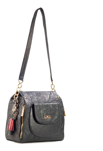 Imagen 2 de 6 de Bolsa D Piel Con Grabado Tipo Cincelado Crossbody Bolso Dama