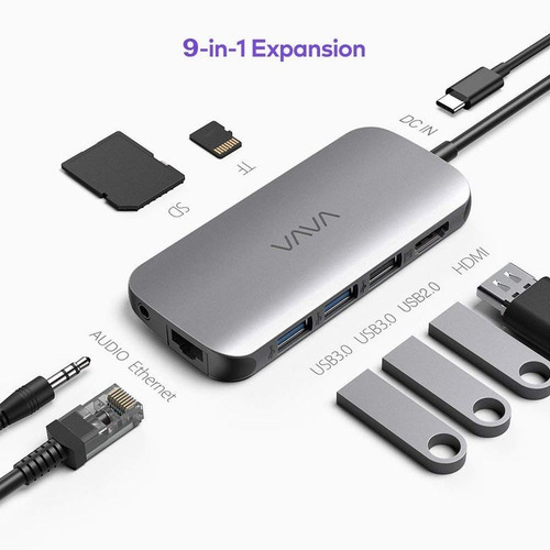 Hub Usb Tipo C Vava 9 Em 1 - Hdmi 4k Usb 3.0 Sd Card Rj45