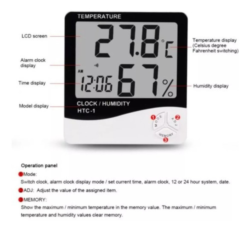 Termohigrometro Digital Higrometro,termometro,reloj Alarma