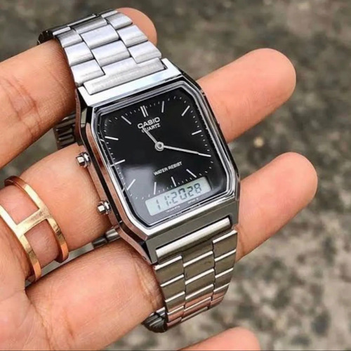 Reloj Casio Aq-230a-1d Plata, Negro Doble Tiempo Unisex