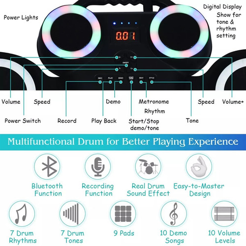 Batería Electrónica Portátil Con Pedal, Batería De Práctica