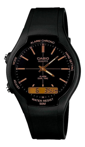 Reloj de pulsera Casio AW-90H-9EVDF de cuerpo color negro, analógico-digital, para hombre, con correa de resina color negro y hebilla simple