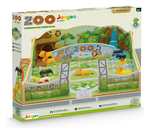 Brinquedo Playset Zoo Animais Do Zoológico Em Madeira Junges