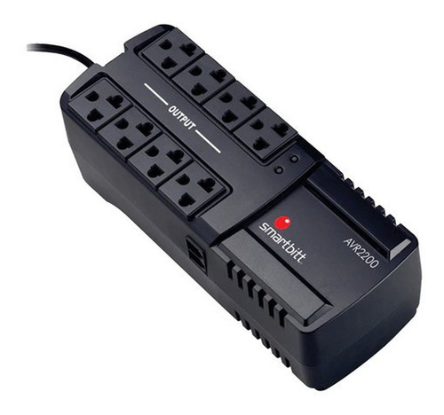 Regulador De Voltaje Smartbitt Sbavr2200 8 Contactos, Negro